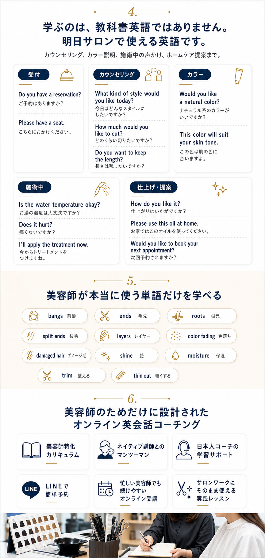 スキルゲット ENGLISH 美容師個人プラン LP 学べる英語とサービス内容