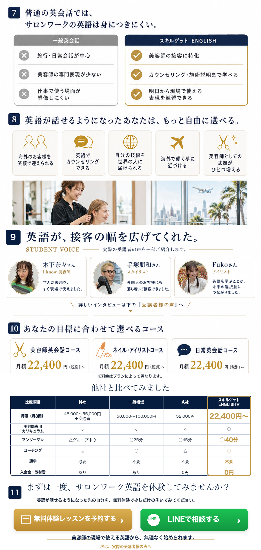 スキルゲット ENGLISH 美容師個人プラン LP 比較、料金、最終CTA